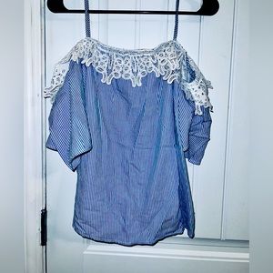 Charlotte Russe cold shoulder striped peplum lace shirt